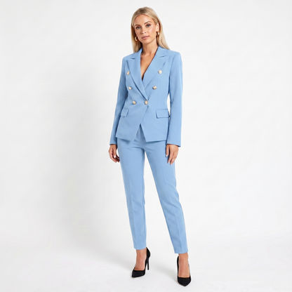 Women's Elegant Pantsuit Double-Breasted Blazer and Pants Autumn Set