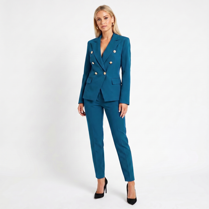 Women's Elegant Pantsuit Double-Breasted Blazer and Pants Autumn Set