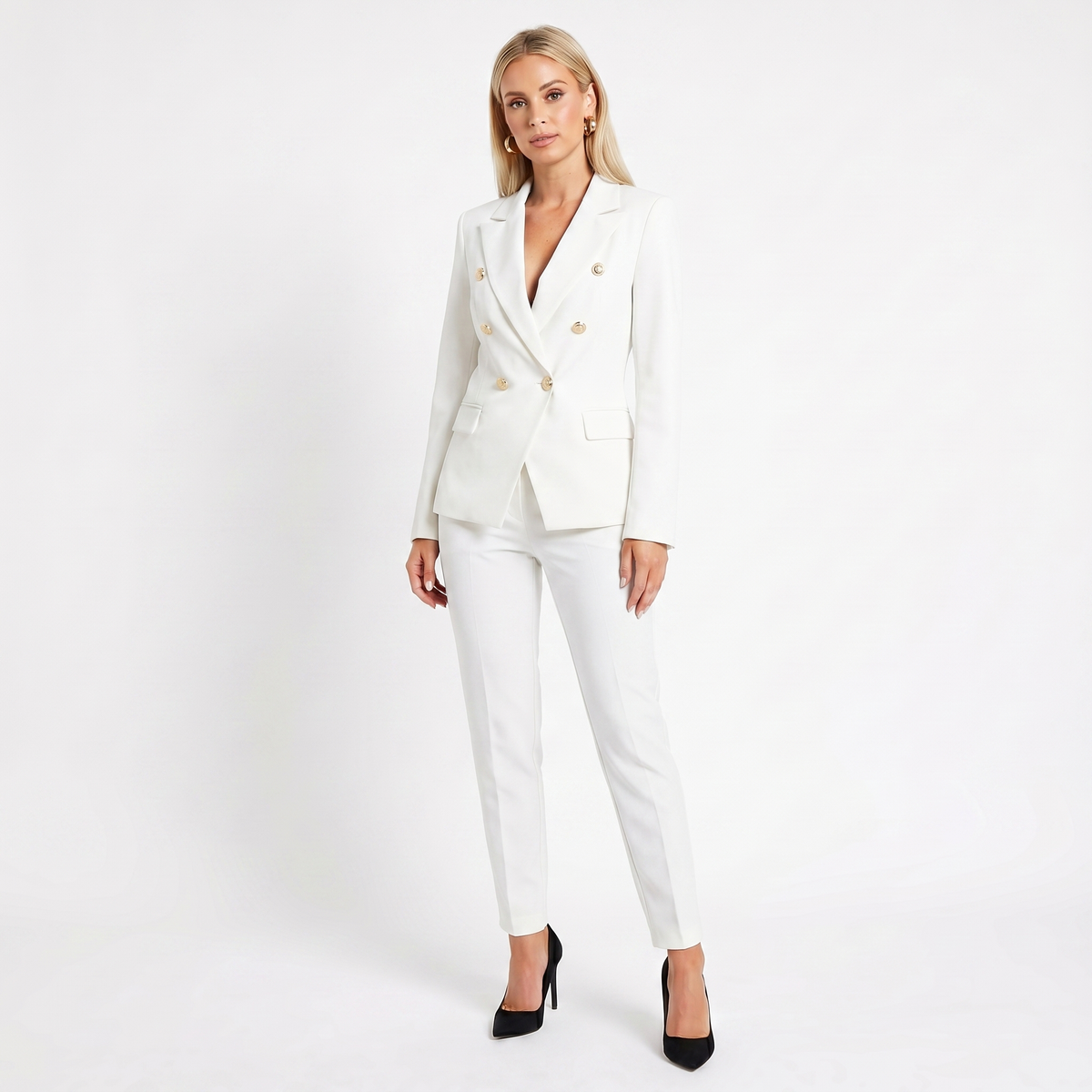 Women's Elegant Pantsuit Double-Breasted Blazer and Pants Autumn Set