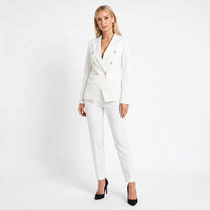 Women's Elegant Pantsuit Double-Breasted Blazer and Pants Autumn Set