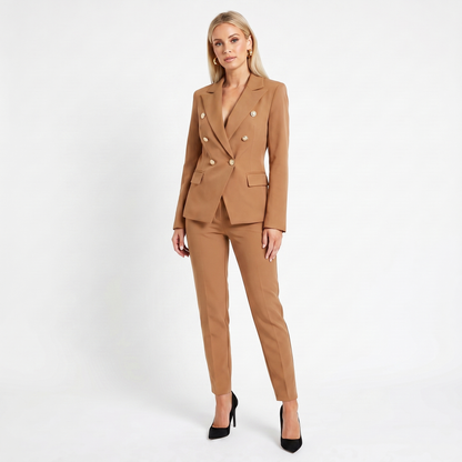 Women's Elegant Pantsuit Double-Breasted Blazer and Pants Autumn Set