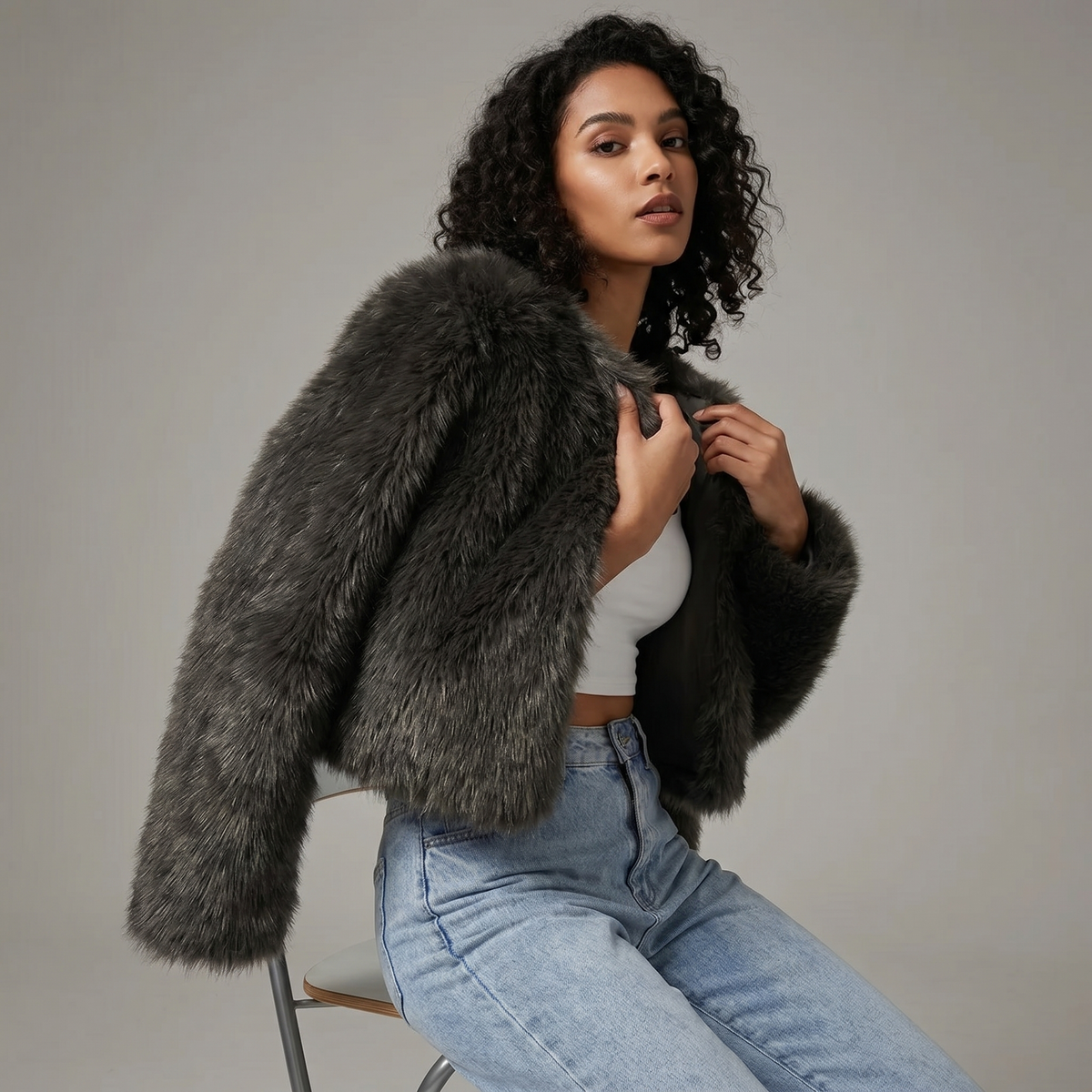 Women's Short Cardigan Fur Coat