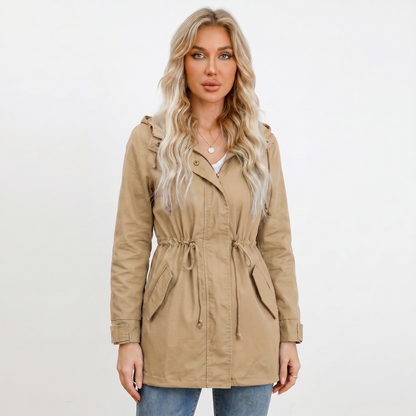 Women's Anorak Autumn Jacket Hooded Utility Drawstring Waist Flap Pockets