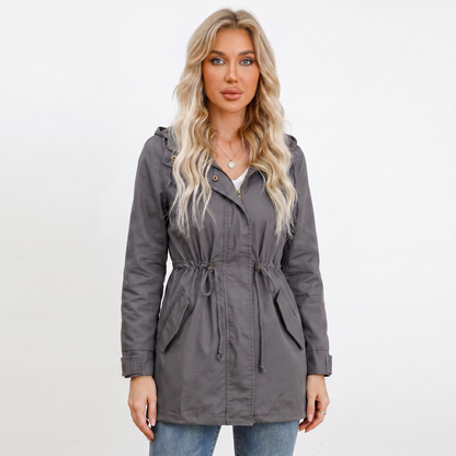 Women's Anorak Autumn Jacket Hooded Utility Drawstring Waist Flap Pockets