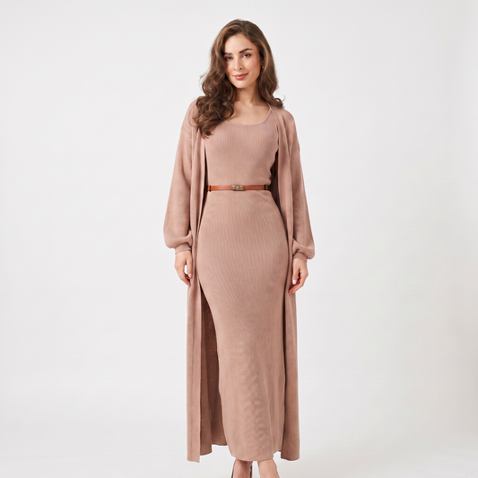 Women's Knit Set Ribbed Maxi Dress Longline Duster Winter Cardigan Co-Ord