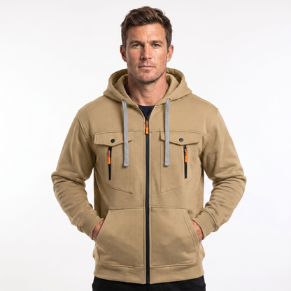 Men's Zip-Up Winter Hoodie Utility Chest Pockets Contrast Pull