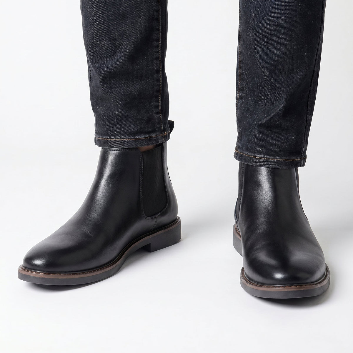 Men's Chelsea Winter Boots Leather-Look Elastic Side Pull-On