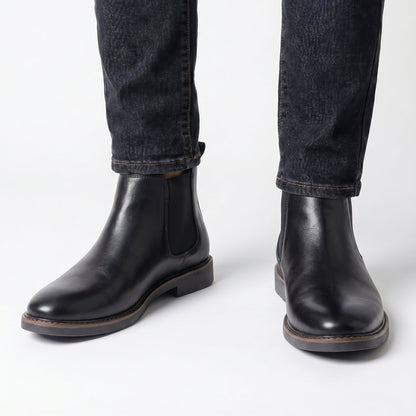 Men's Chelsea Winter Boots Leather-Look Elastic Side Pull-On