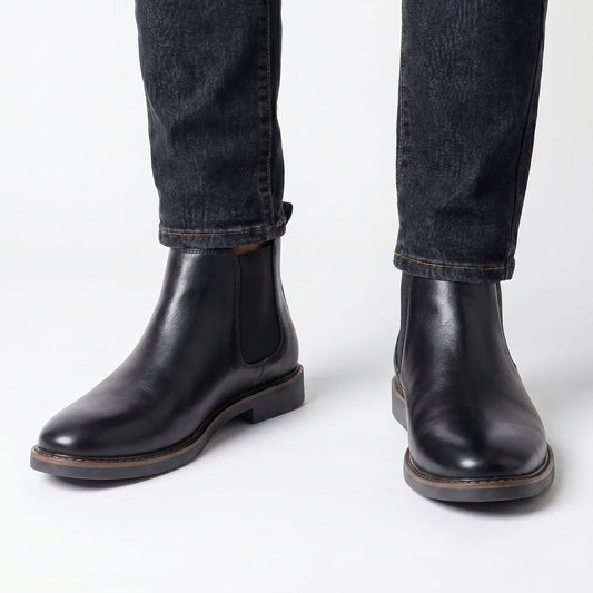 Men's Chelsea Winter Boots Leather-Look Elastic Side Pull-On