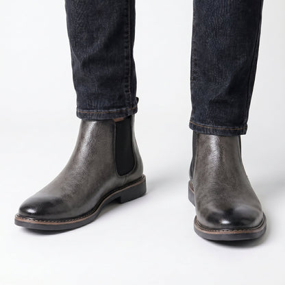 Men's Chelsea Winter Boots Leather-Look Elastic Side Pull-On