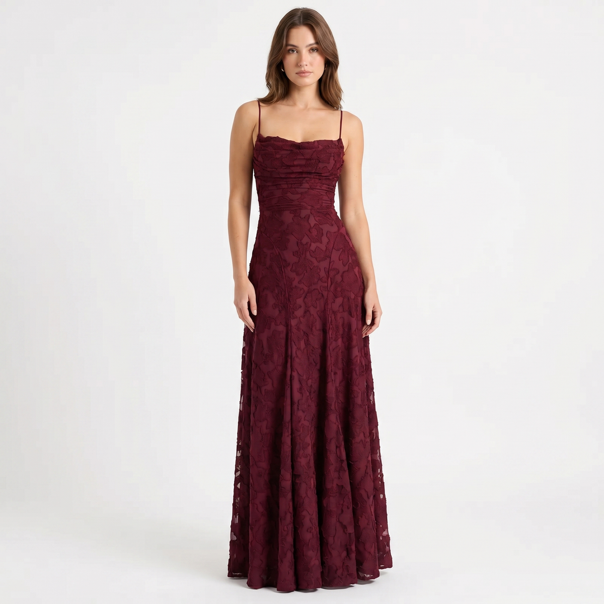 Women's Floral Lace Maxi Dress Spaghetti Strap A-Line Formal Evening
