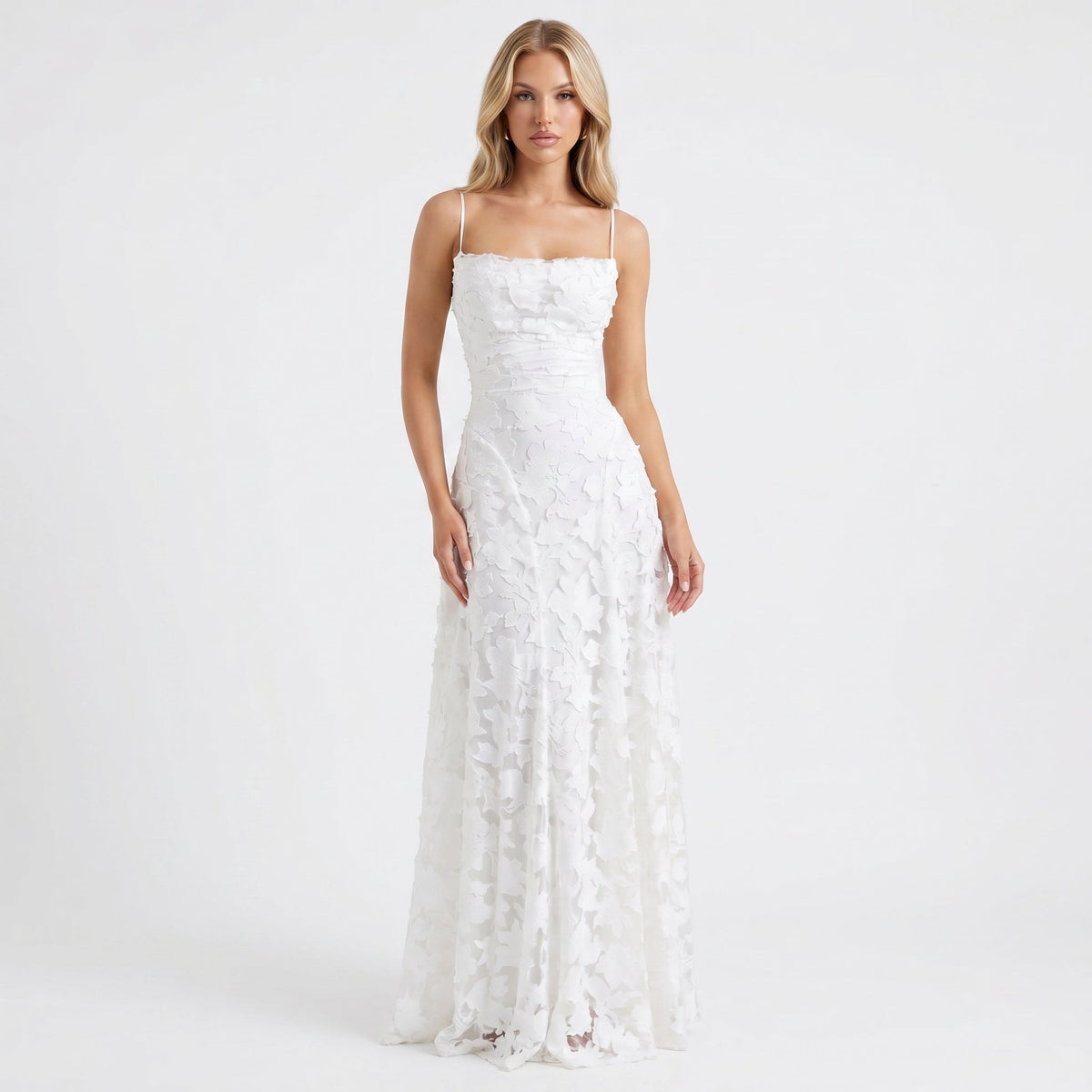 Women's Lace Maxi Dress Spaghetti Strap Cowl Neck A-Line Formal Evening