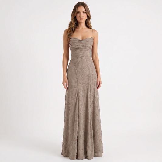 Women's Lace Maxi Dress Spaghetti Strap Cowl Neck A-Line Formal Evening