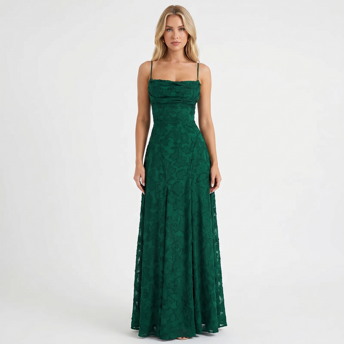 Women's Lace Maxi Dress Spaghetti Strap Cowl Neck A-Line Formal Evening