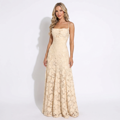 Women's Floral Lace Maxi Dress Spaghetti Strap A-Line Formal Evening