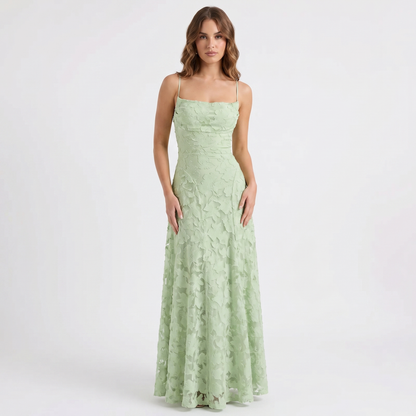 Women's Floral Lace Maxi Dress Spaghetti Strap A-Line Formal Evening