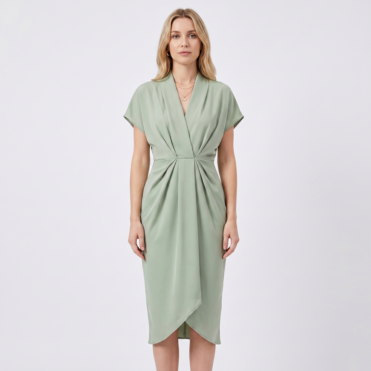 Women's Wrap Midi Dress V-Neck Twisted Waist Batwing Sleeve Smart Casual