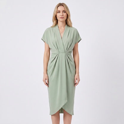 Women's Wrap Midi Dress V-Neck Twisted Waist Batwing Sleeve Smart Casual