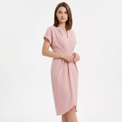 Women's Wrap Midi Dress V-Neck Twisted Waist Batwing Sleeve Smart Casual