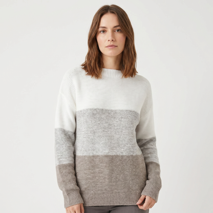 Women's Colour Block Knit Sweater Boat-Neck Long-Sleeve Relaxed-Fit