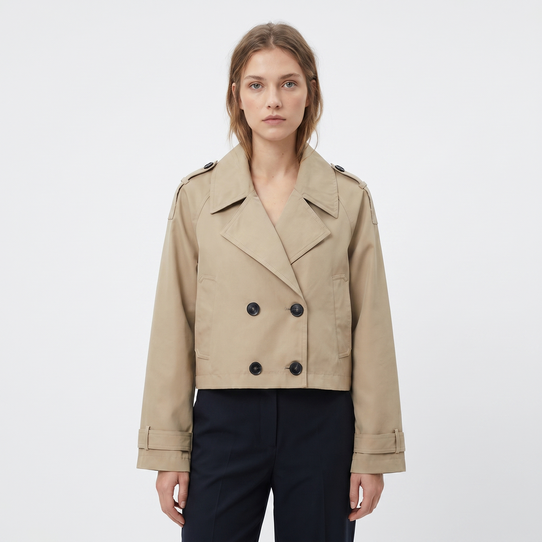 Gabardina Corta Cruzada para Mujer con Hombreras Abrigo Corto Primavera