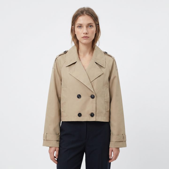 Gabardina Corta Cruzada para Mujer con Hombreras Abrigo Corto Primavera