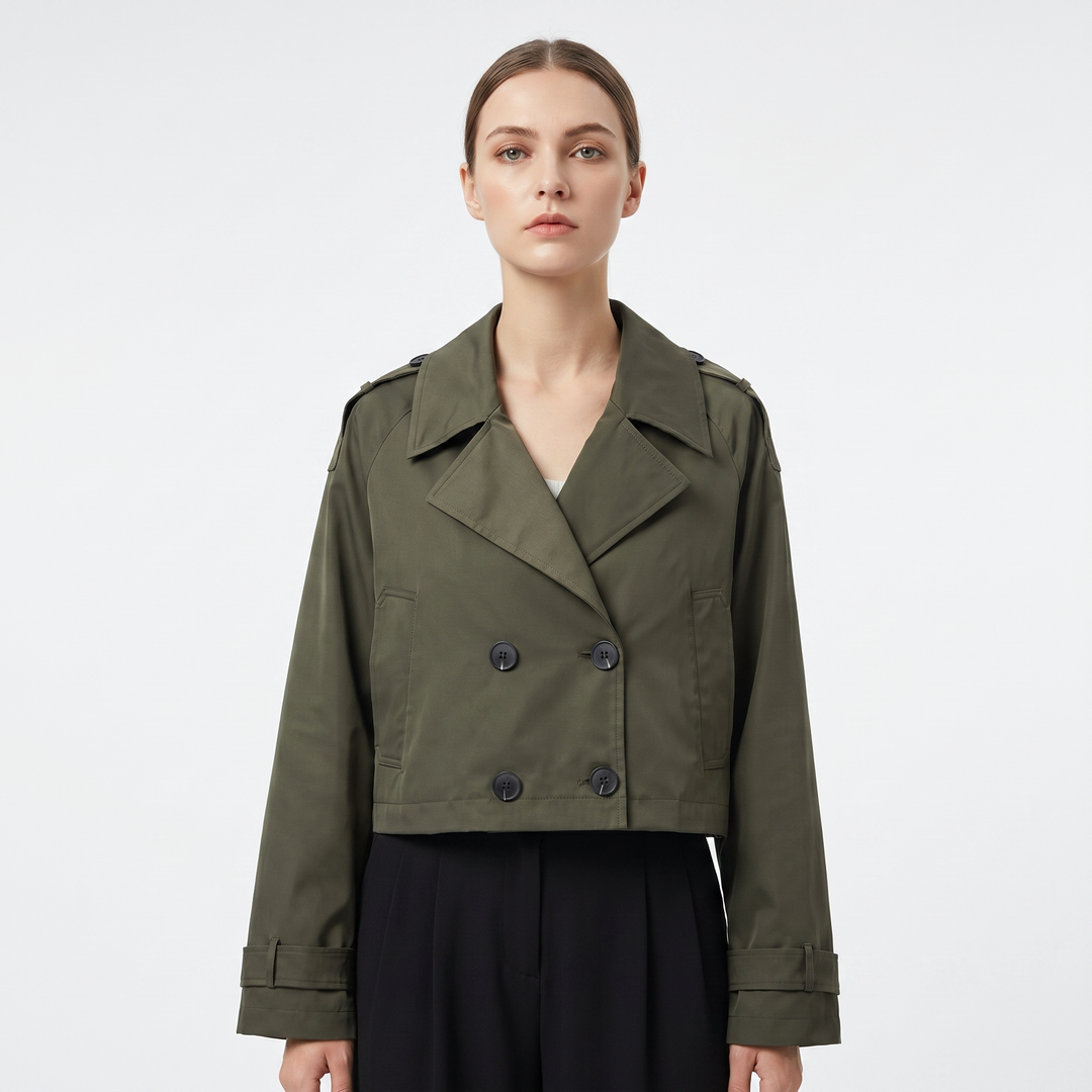 Gabardina Corta Cruzada para Mujer con Hombreras Abrigo Corto Primavera