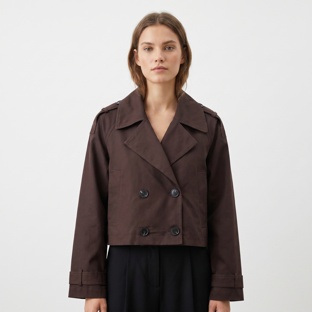 Gabardina Corta Cruzada para Mujer con Hombreras Abrigo Corto Primavera