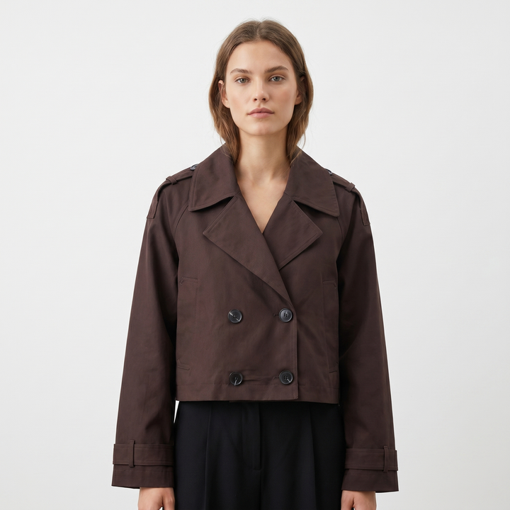 Gabardina Corta Cruzada para Mujer con Hombreras Abrigo Corto Primavera