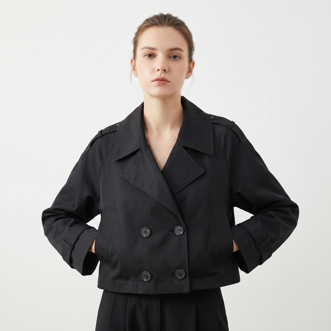 Gabardina Corta Cruzada para Mujer con Hombreras Abrigo Corto Primavera