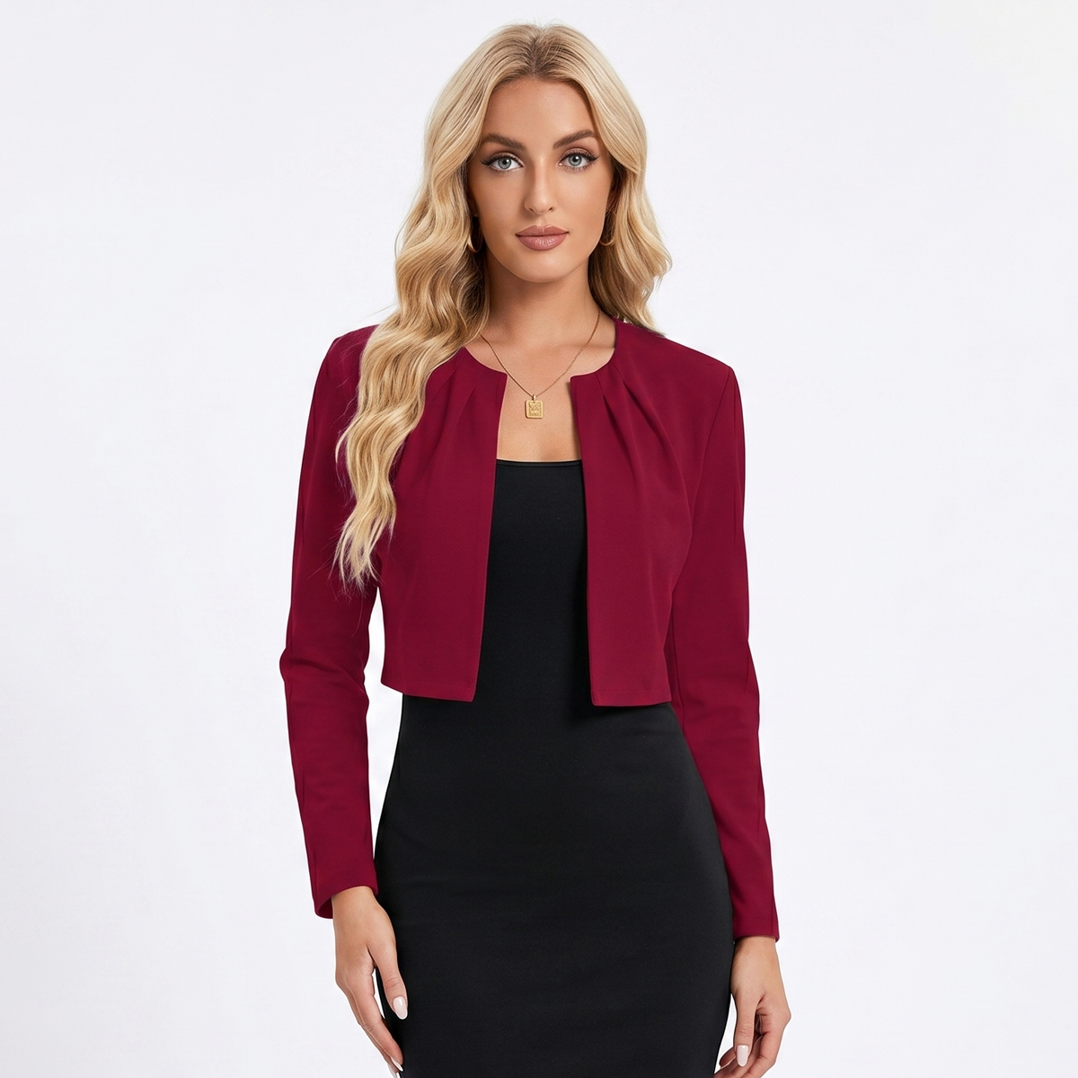 Women's Cropped Blazer Open-Front Long-Sleeve Office Bolero Autumn Jacket