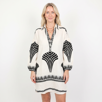 Women's Boho Print Long Sleeve Shirt Dress V-Neck Oversized Casual Mini Dress