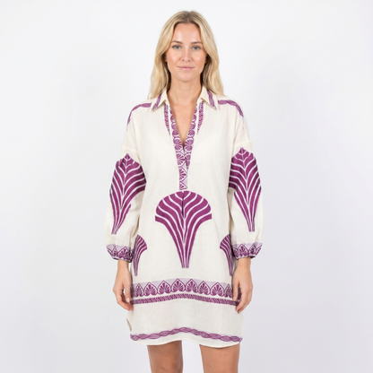 Women's Boho Print Long Sleeve Shirt Dress V-Neck Oversized Casual Mini Dress