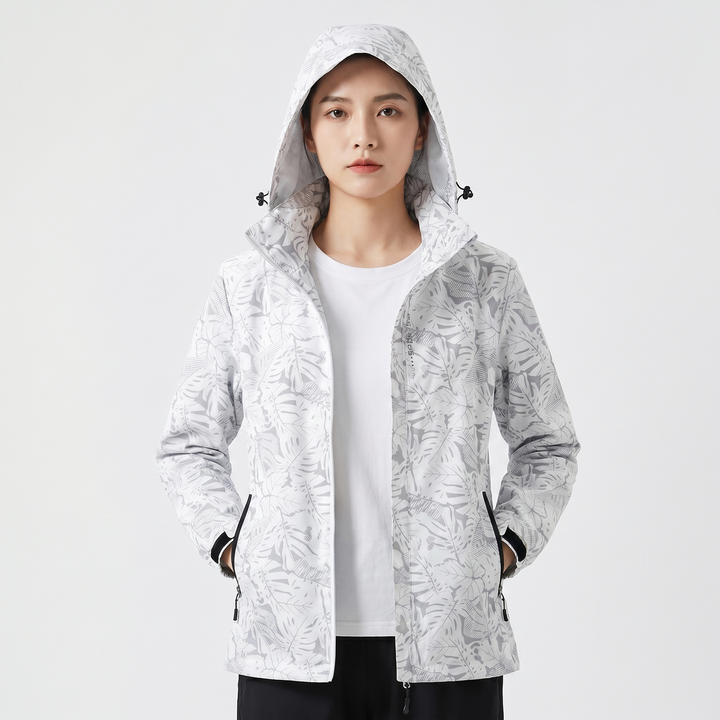 Unisex Tropical Print Hooded Windbreaker Jacket Lightweight Zip-Up Coat
