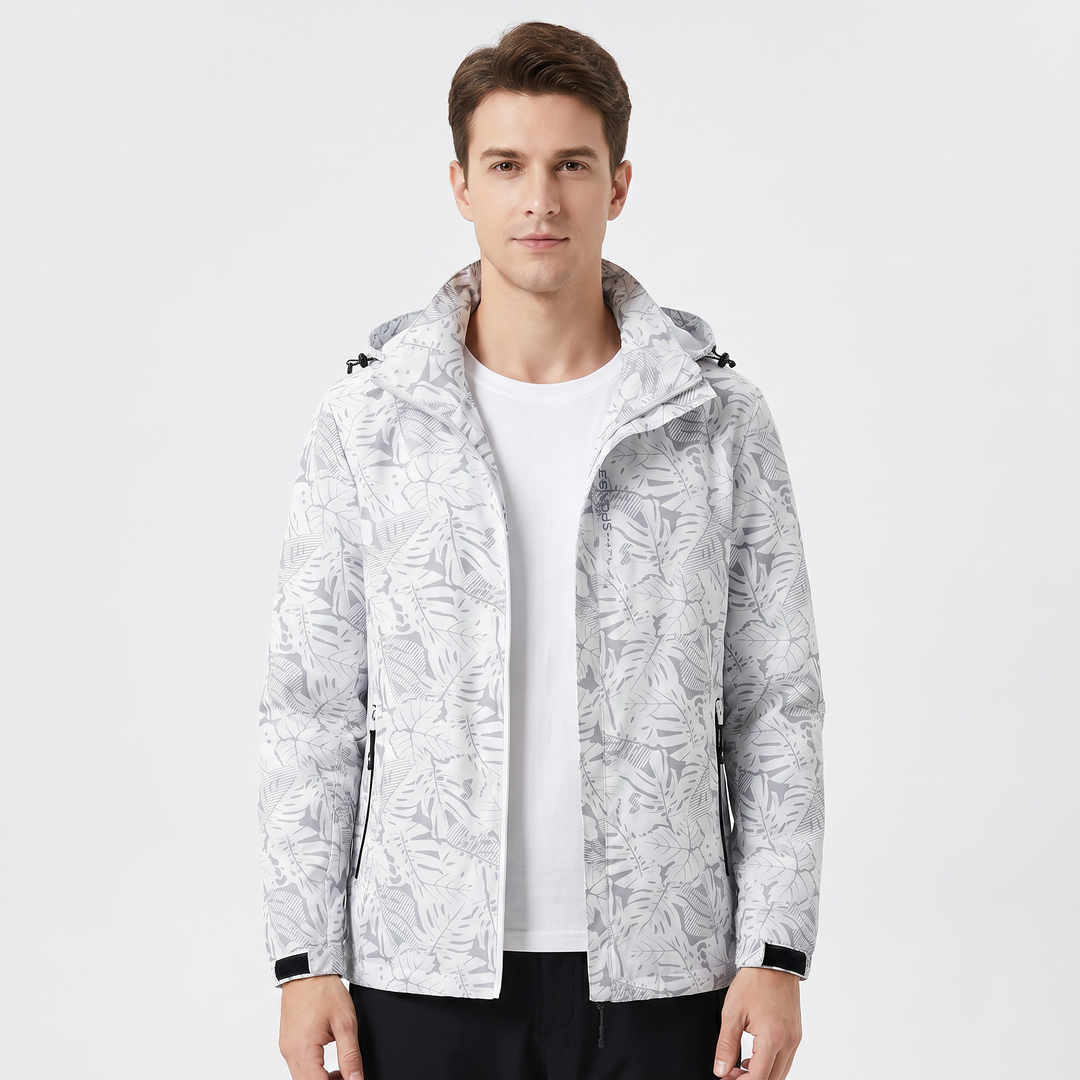 Unisex Tropical Print Hooded Windbreaker Jacket Lightweight Zip-Up Coat