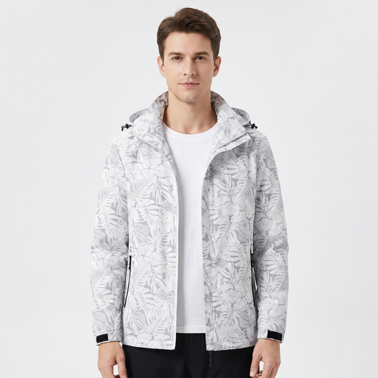 Unisex Tropical Print Hooded Windbreaker Jacket Lightweight Zip-Up Coat
