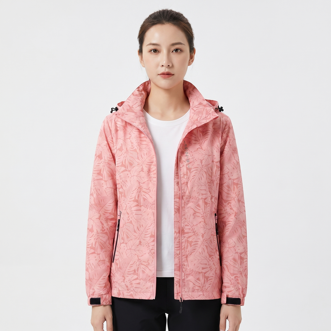 Unisex Tropical Print Hooded Windbreaker Jacket Lightweight Zip-Up Coat