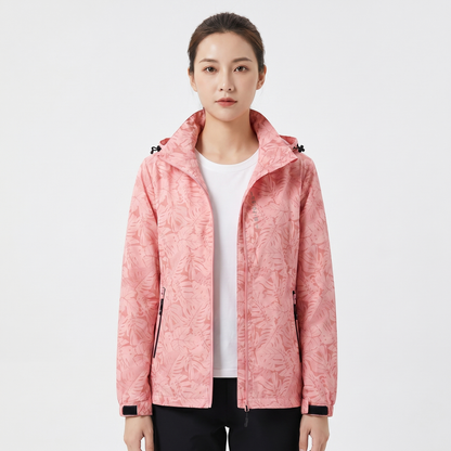 Unisex Tropical Print Hooded Windbreaker Jacket Lightweight Zip-Up Coat