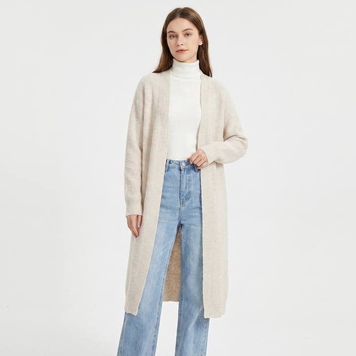 Cárdigan largo de mujer con frente abierto, ribete acanalado, abrigo de punto tipo duster de talla grande