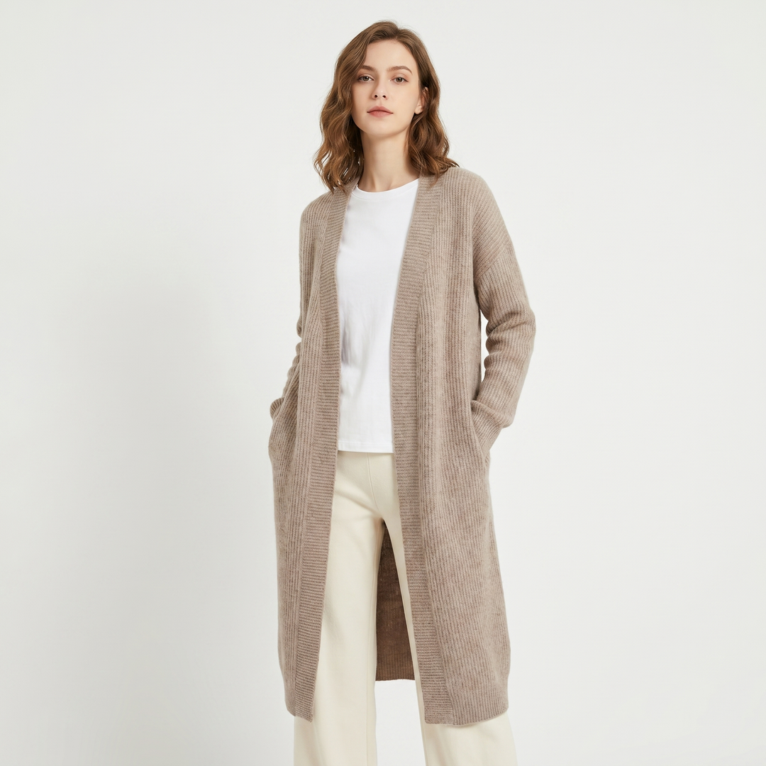 Cárdigan largo de mujer con frente abierto, ribete acanalado, abrigo de punto tipo duster de talla grande