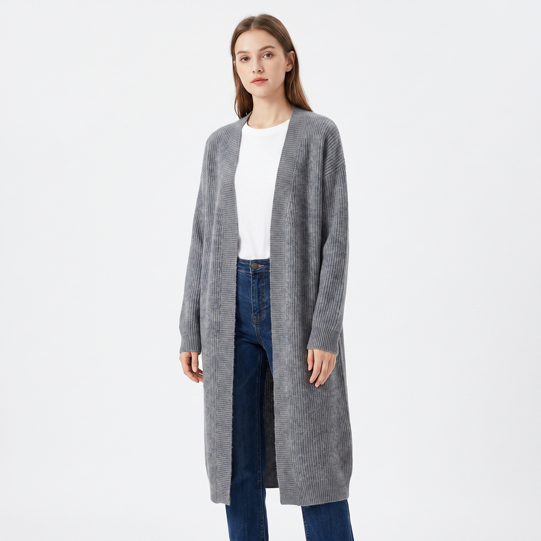 Cárdigan largo de mujer con frente abierto, ribete acanalado, abrigo de punto tipo duster de talla grande
