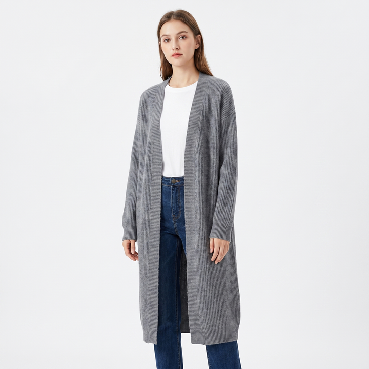 Cárdigan largo de mujer con frente abierto, ribete acanalado, abrigo de punto tipo duster de talla grande