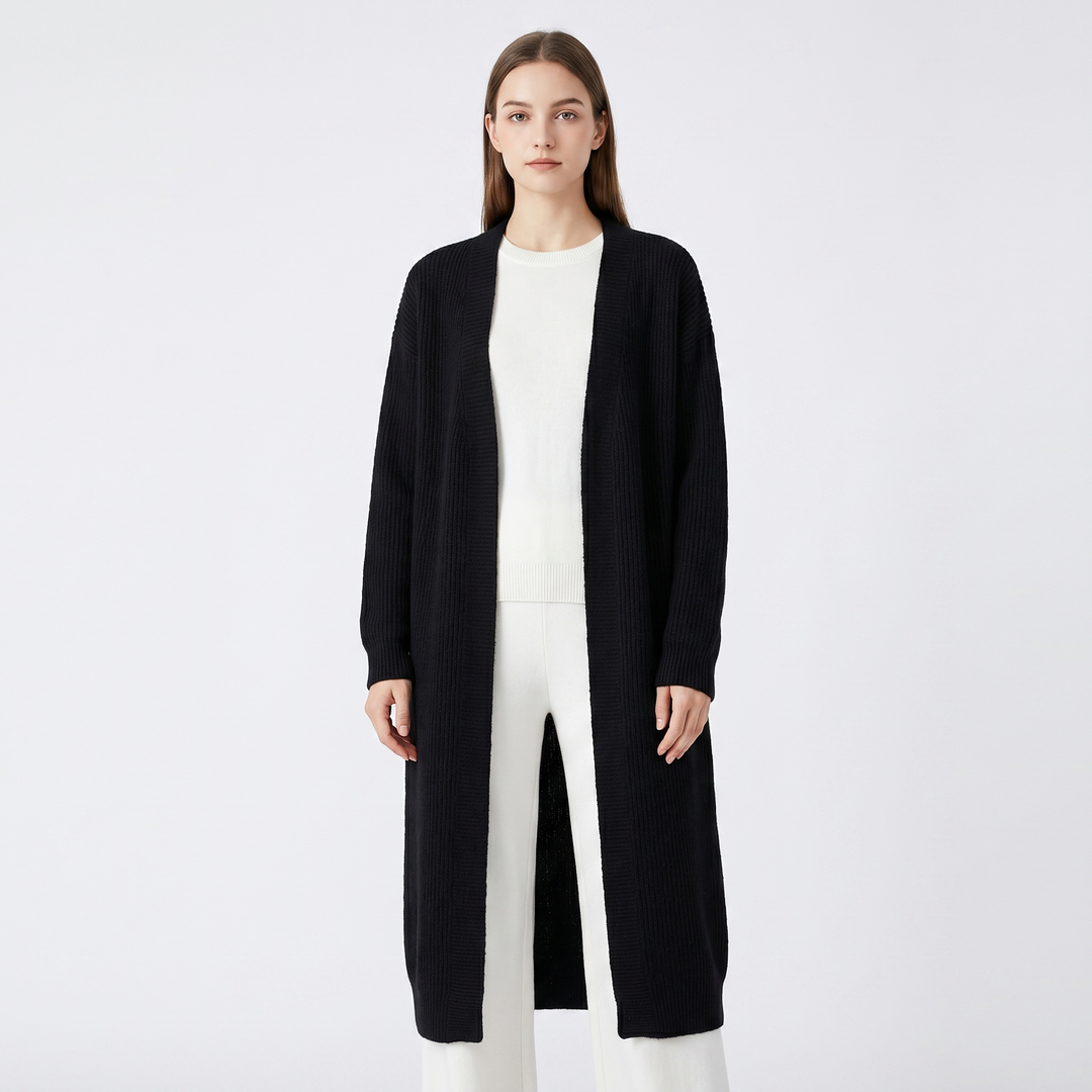 Cárdigan largo de mujer con frente abierto, ribete acanalado, abrigo de punto tipo duster de talla grande