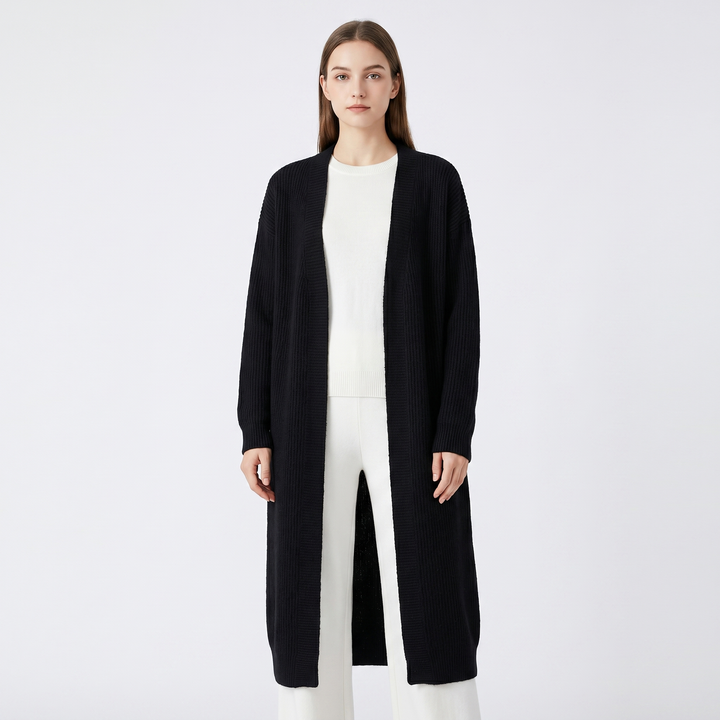 Cárdigan largo de mujer con frente abierto, ribete acanalado, abrigo de punto tipo duster de talla grande
