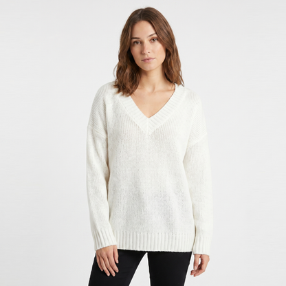 Women's V-Neck Oversized Knit Sweater Longline Relaxed-Fit Soft Wool Blend