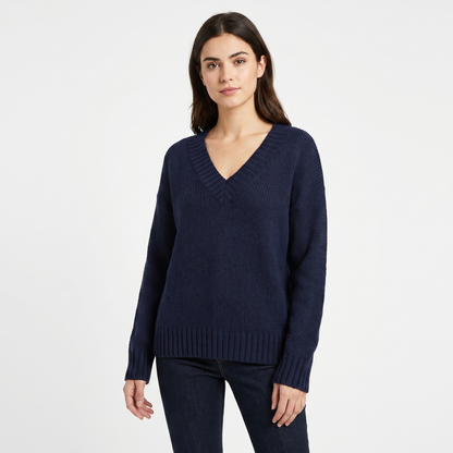 Women's V-Neck Oversized Knit Sweater Longline Relaxed-Fit Soft Wool Blend