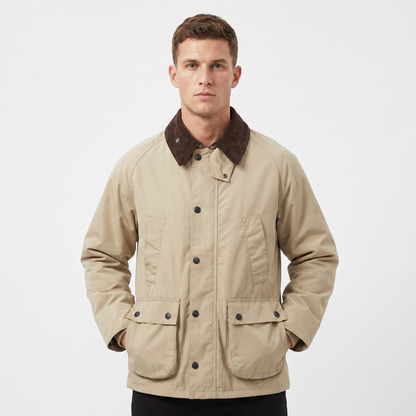 Men's Corduroy Collar Field Jacket Snap Button Country Barn Coat