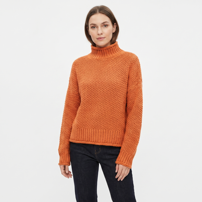 Women's Chunky Knit Mock-Neck Oversized Waffle Stitch Pullover Sweater