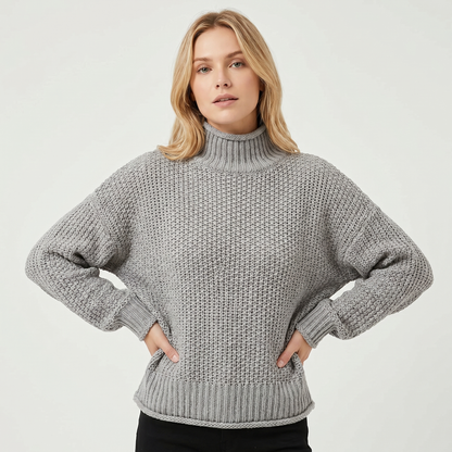 Women's Chunky Knit Mock-Neck Oversized Waffle Stitch Pullover Sweater