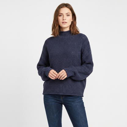 Women's Chunky Knit Mock-Neck Oversized Waffle Stitch Pullover Sweater